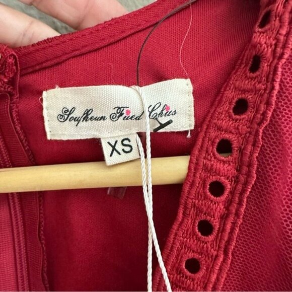 Southern Fried Chics Red Lace Maxi Dress XS NWT Romantic Boho Sheer Overlay NWT - Picture 11 of 16